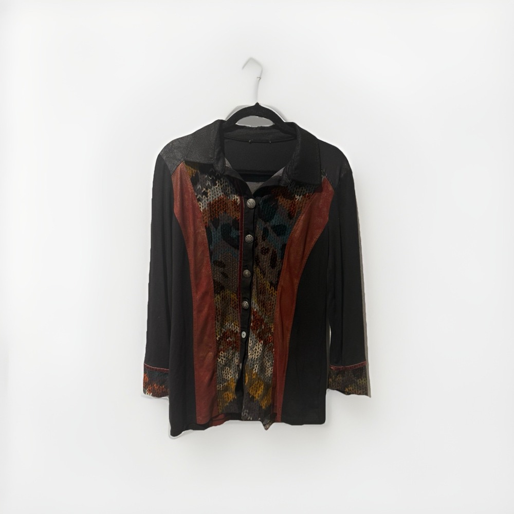 Dolcezza Womens‎ Blouse Medium Multicolor Animal Print Long Sleeve Western